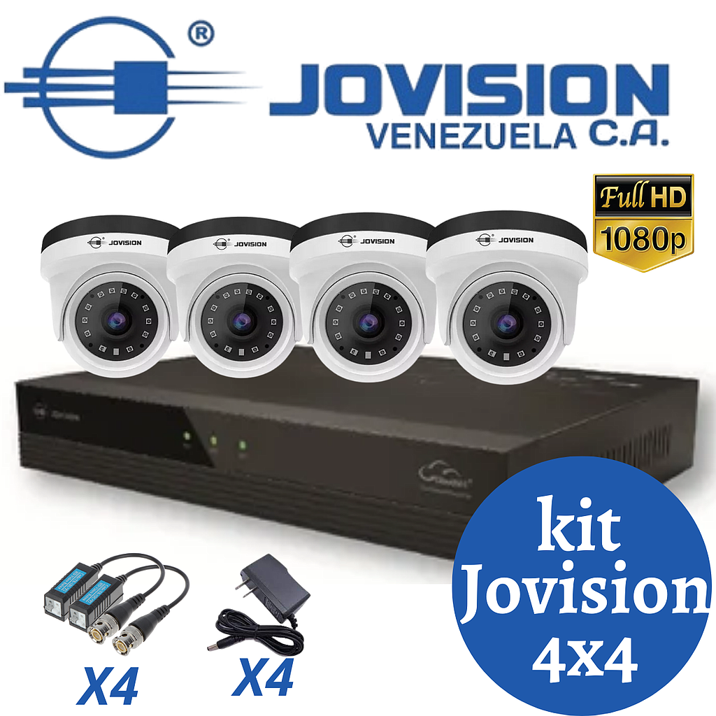 Kit Camaras De Seguridad Jovision Dvr 4 Canales + 4 Domos 1080p+ 4VB+ 4Fuente 12v