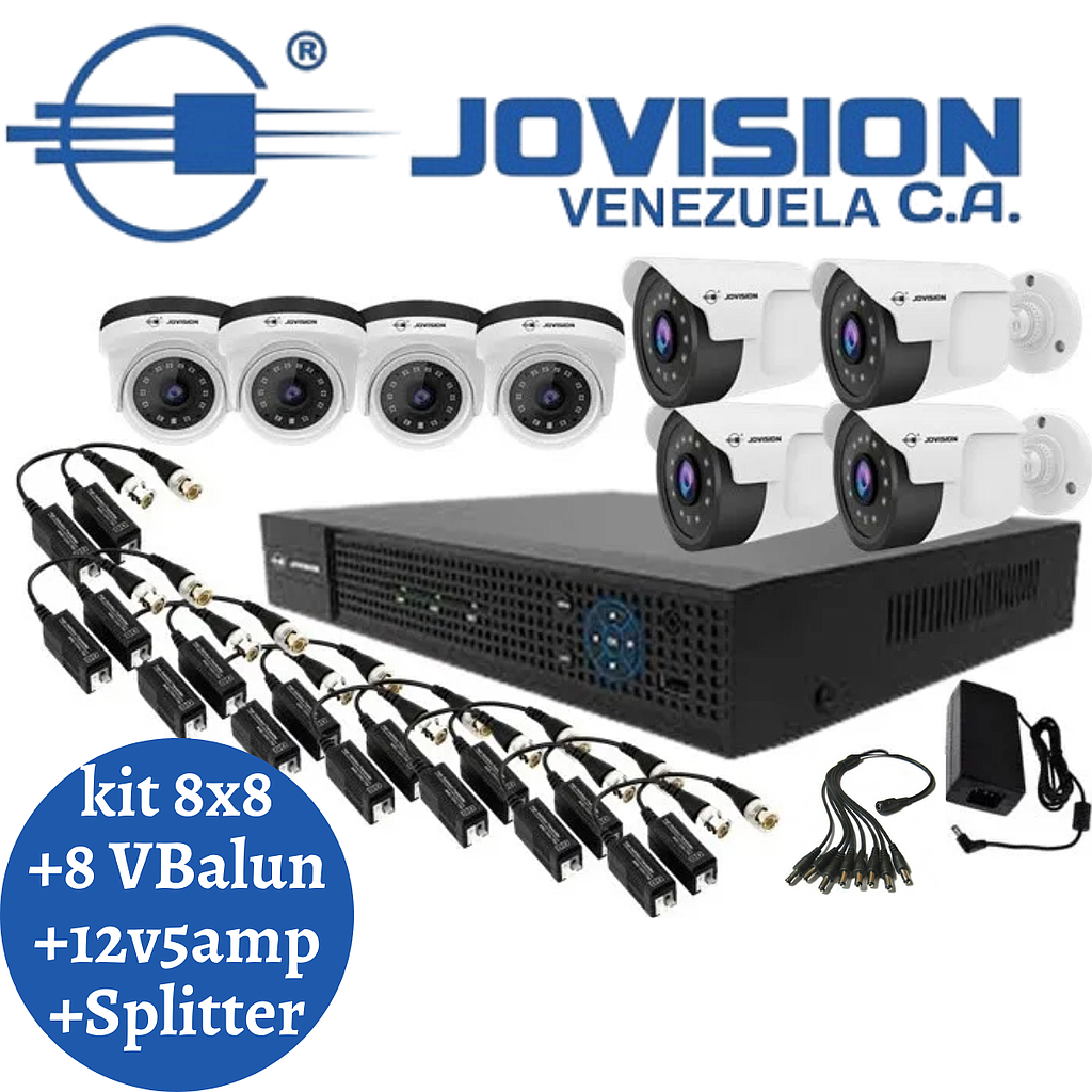 Kit Camaras De Seguridad Jovision 1080p Hd +8VB+2F 5amp +1 Spliter 1x8