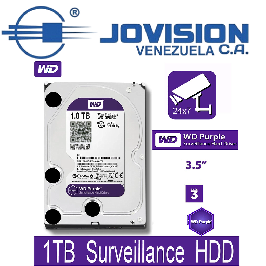 Disco Duro Western Digital 1TB Purple 3.5 64mb Sata New Especial Dvr Cctv Video Vigilancia- Sellados Nuevos-AGOTADO