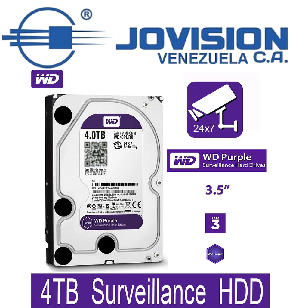 Disco Duro Western Digital 4TB Purple 3.5 64mb Sata New Especial Dvr Cctv Video Vigilancia- Sellados Nuevos