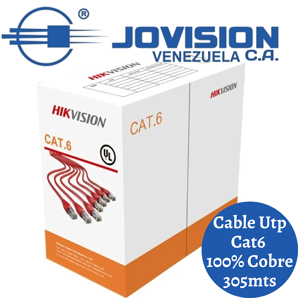 Cable Utp Cat 6 100% Cobre 305 Mts Certificado Marca Hikvision Cctv Redes